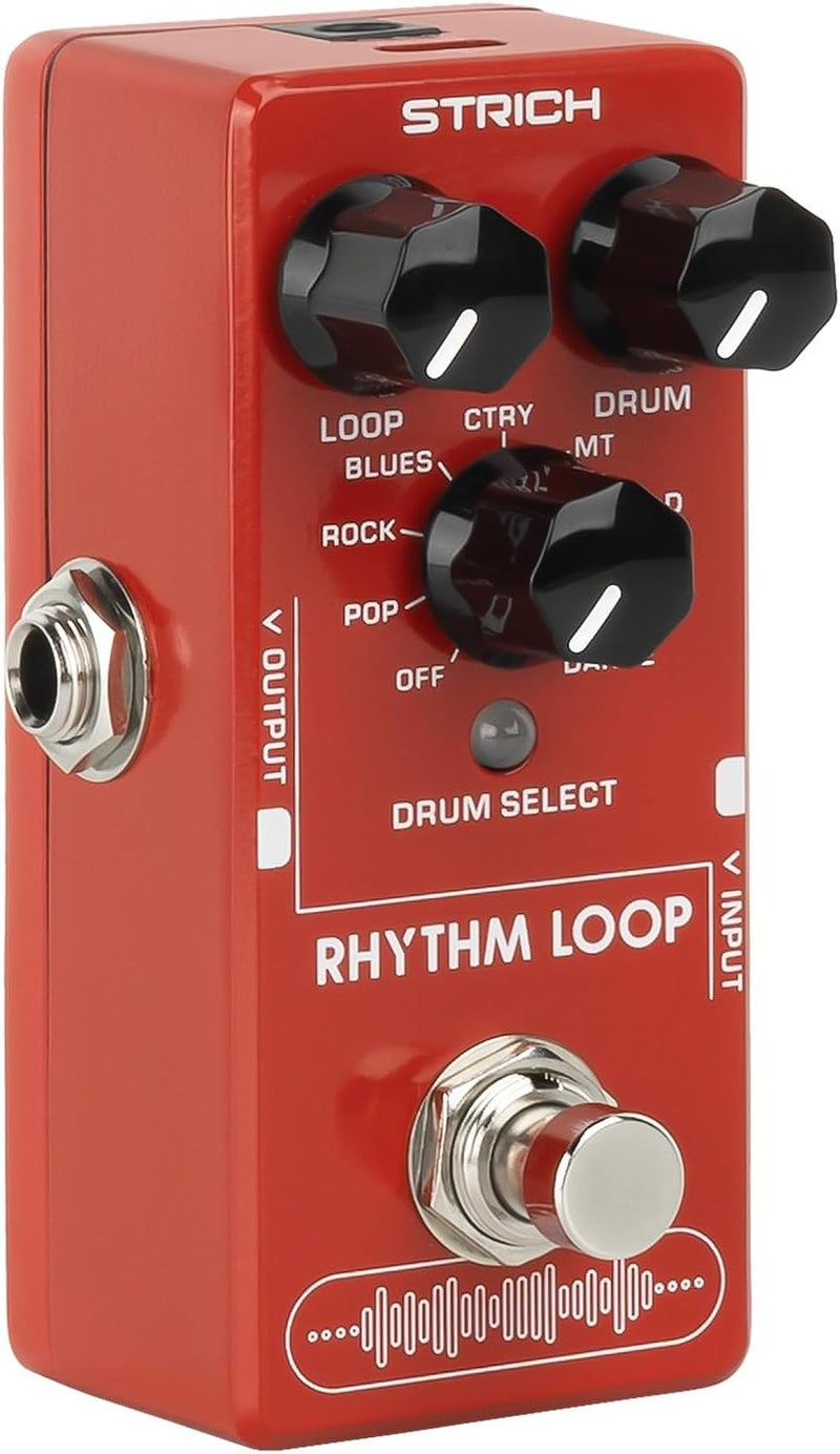 STRICH Rhythm Loop Guitar Pedal, SL-03 Looper for Electric Guitar Bass, 360s Phrase Looper (Unlimited Overdubs) + 8 Rhythm Drum Kits (4/4 Auto-Tempo), True Bypass (Red) - Image 1